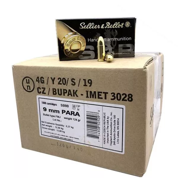 9mm – S&B 124 Grain FMJ 1,000 rd. Case