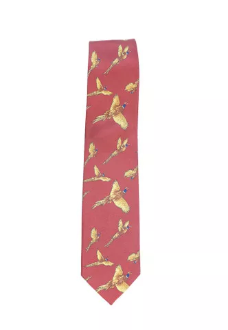 Burgundy Silk Flying Pheasant Neck Tie