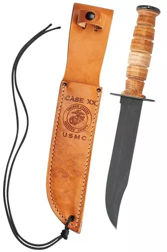 CASE KNIVES USMC GROOVED LEATHER & LEATHER SHEATH