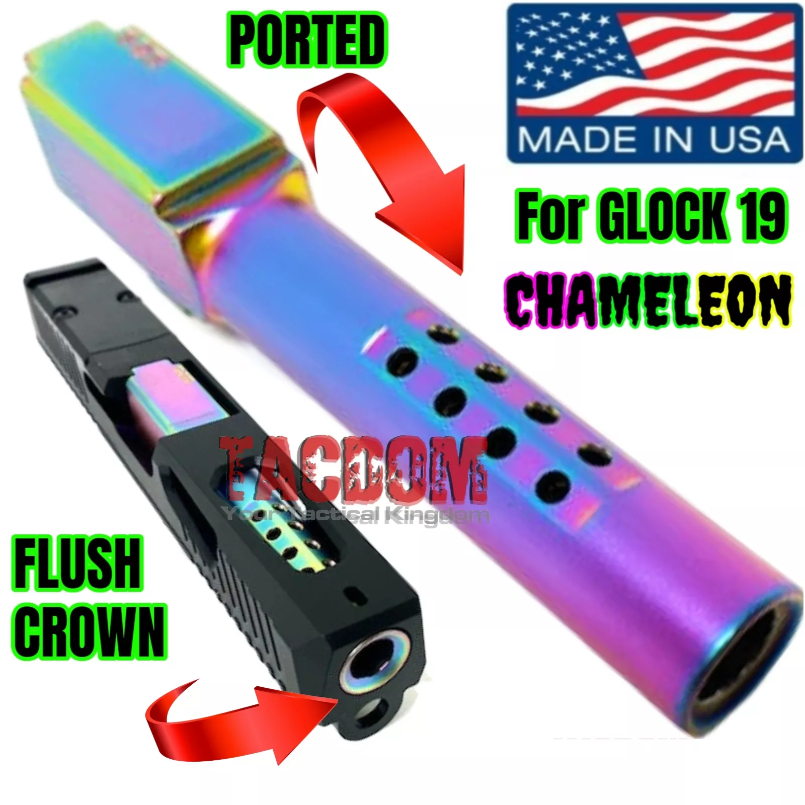 Chameleon Rainbow PORTED Barrel for Glock 19 and P80 PF940C 9mm TARGET CROWN