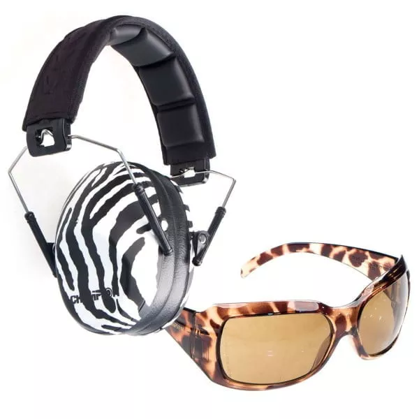 Champion Ear Muffs and Shooting Glasses Exotic Set Zebra/Leo