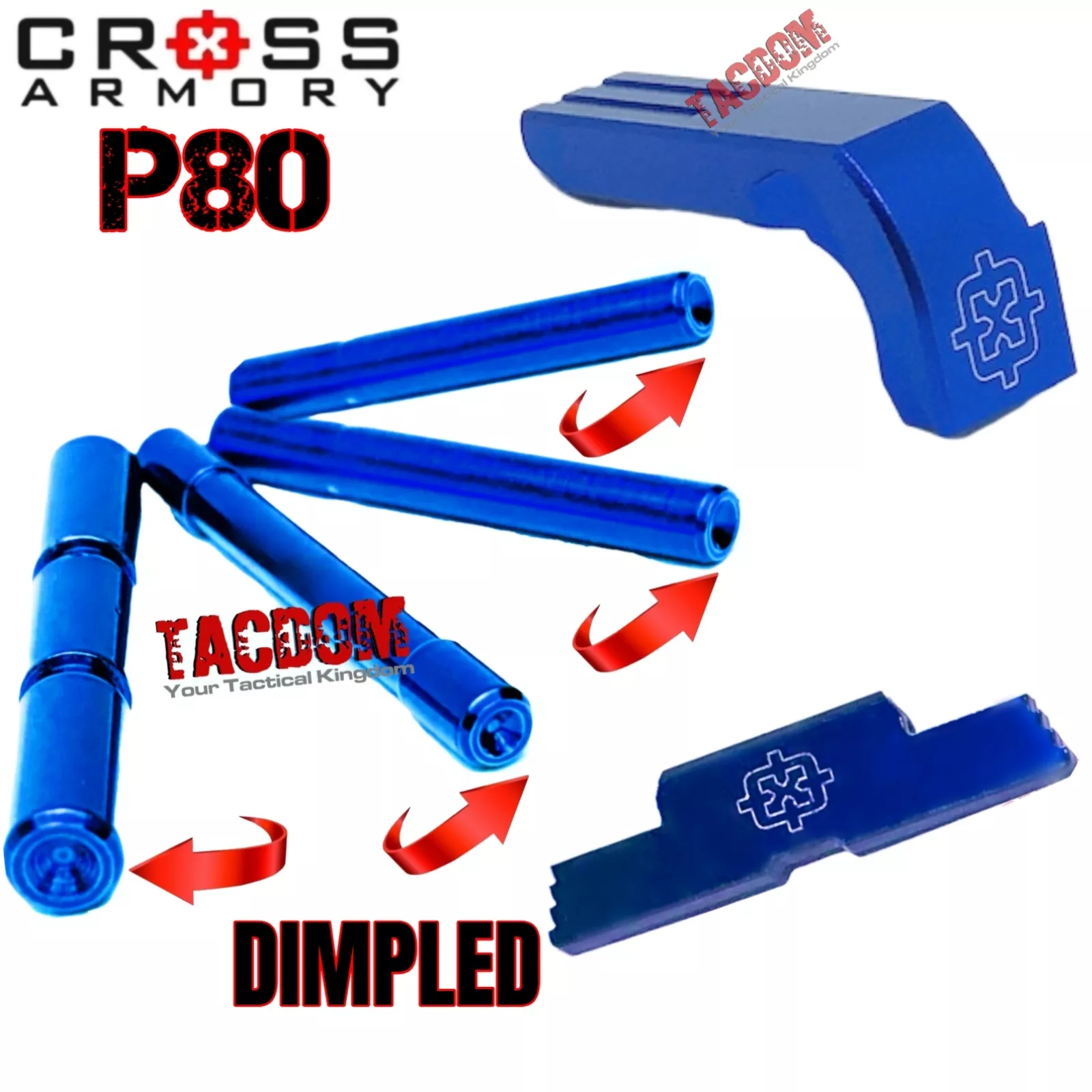Cross Armory BLUE UPGRADE Performance Kit for Polymer80 P80 Extended Slide Lock Magazine Catch and 4 Pins