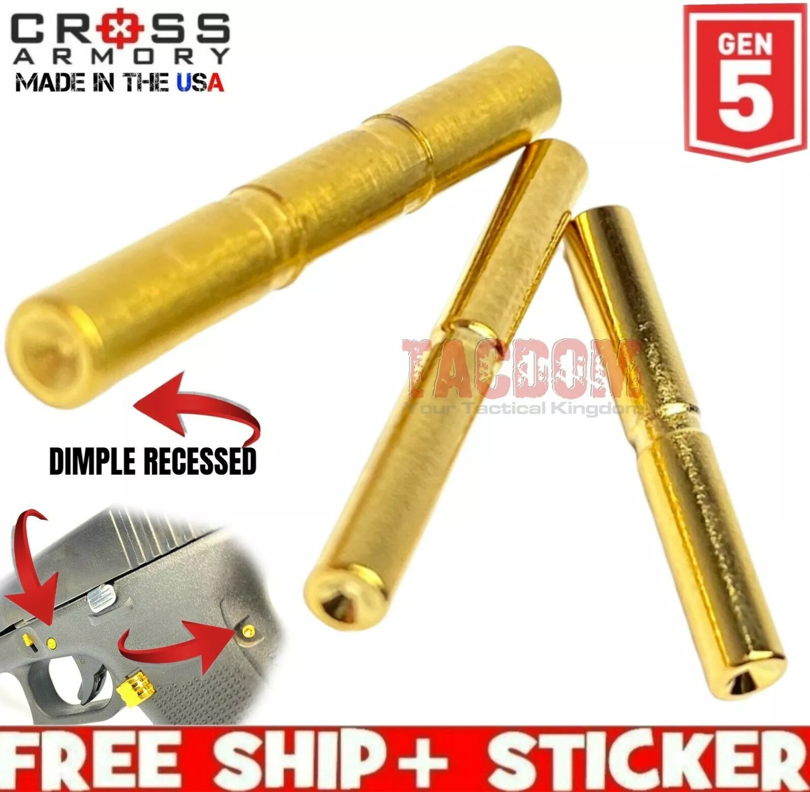 Cross Armory for GLOCK Gen 5 Dimple Pins Gold – 17 19 26 34