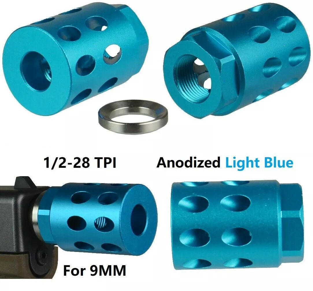 DB TAC Aluminum 1/2''×28 TPI Thread Muzzle Brake Compensator For 9mm Light Blue Color - DB TAC