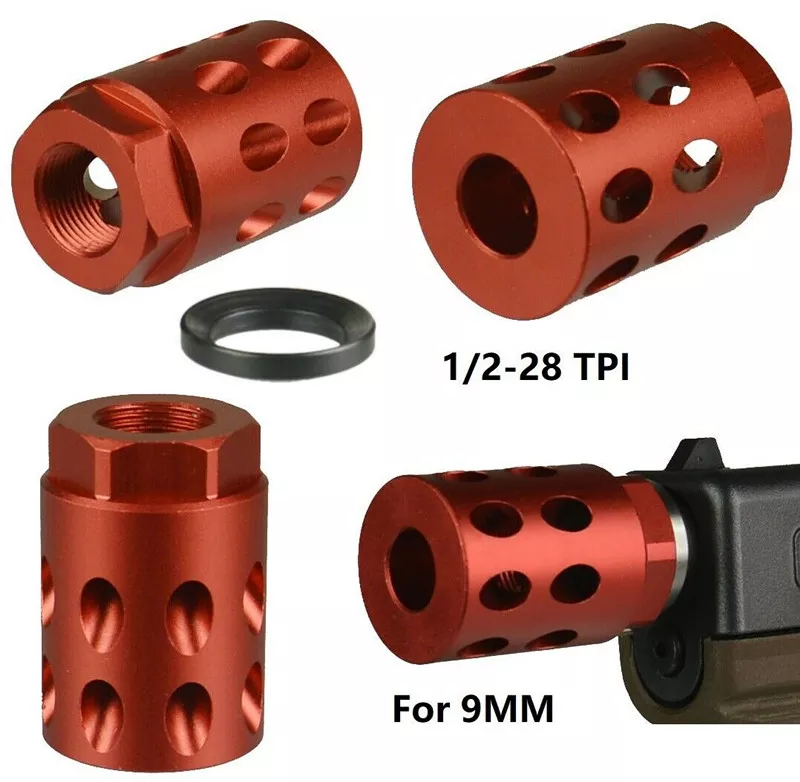 DB TAC Aluminum 1/2''x28 TPI Thread Muzzle Brake Compensator For 9mm Red Color - DB TAC