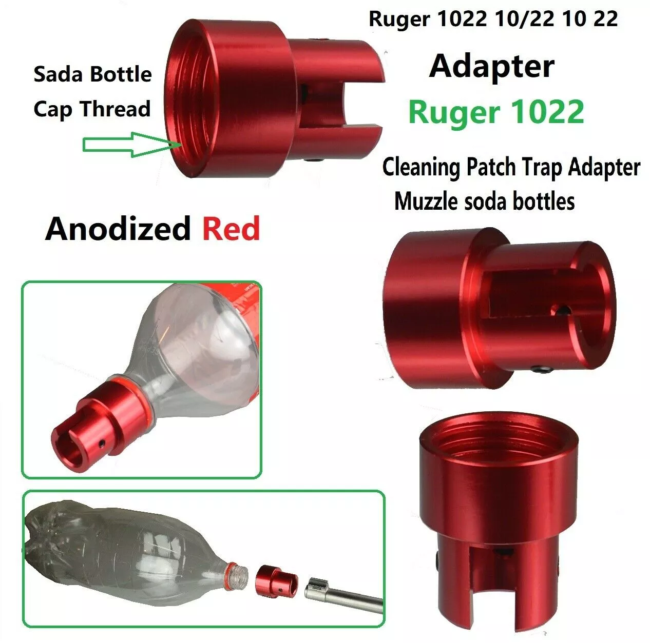 DB TAC Cleaning Patch Trap Adapter Muzzle Soda Pop Bottles Red Anodized For Ruger 1022 10/22 - DB TAC