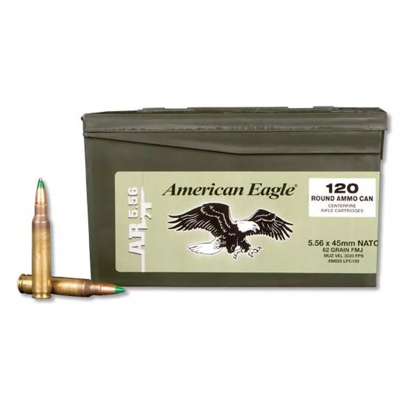 Federal American Eagle 5.56 NATO Ammunition XM855 FMJ 62 Gra
