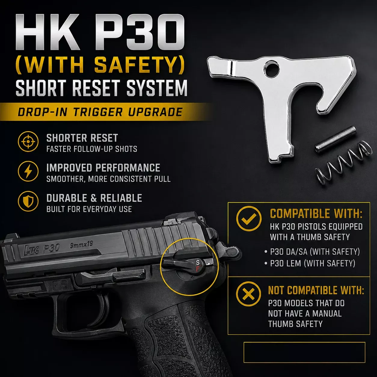 HK P30 (With Safety) Short Reset System — Drop-In Trigger Upgrade