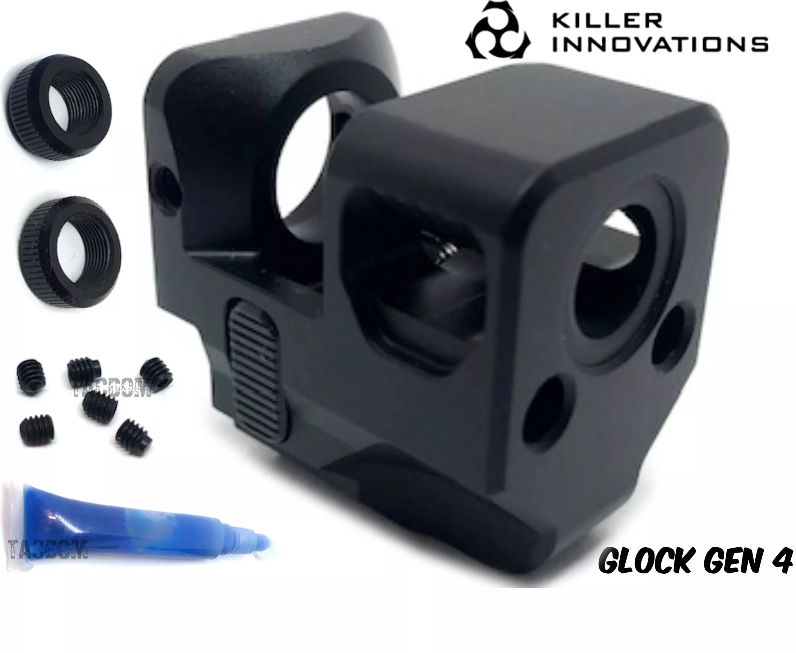 Killer Innovations Comp Compensator Muzzle Brake for 9mm For Glock Gen 4 Black