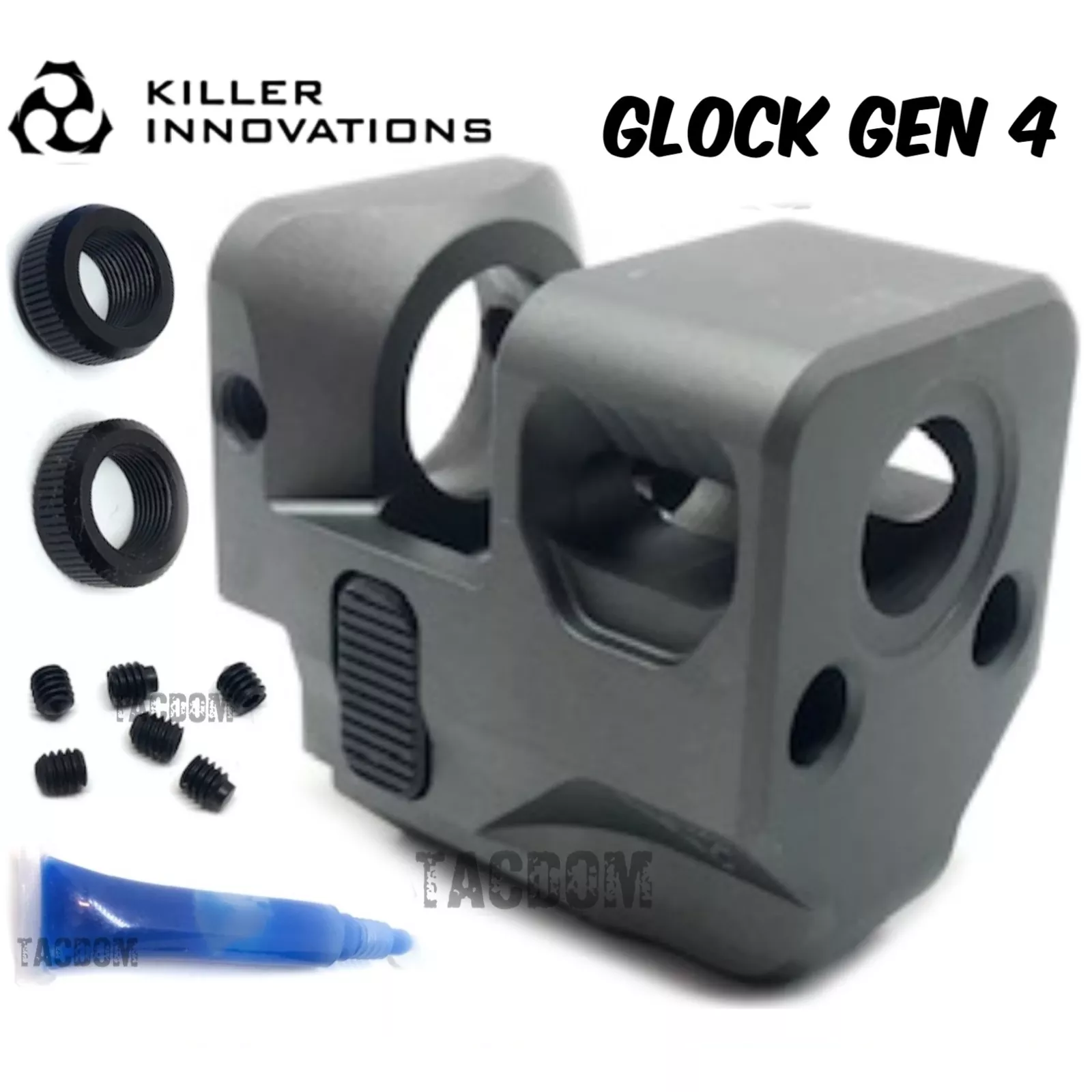 Killer Innovations Comp Compensator Muzzle Brake for 9mm For Glock Gen 4 Grey Gray