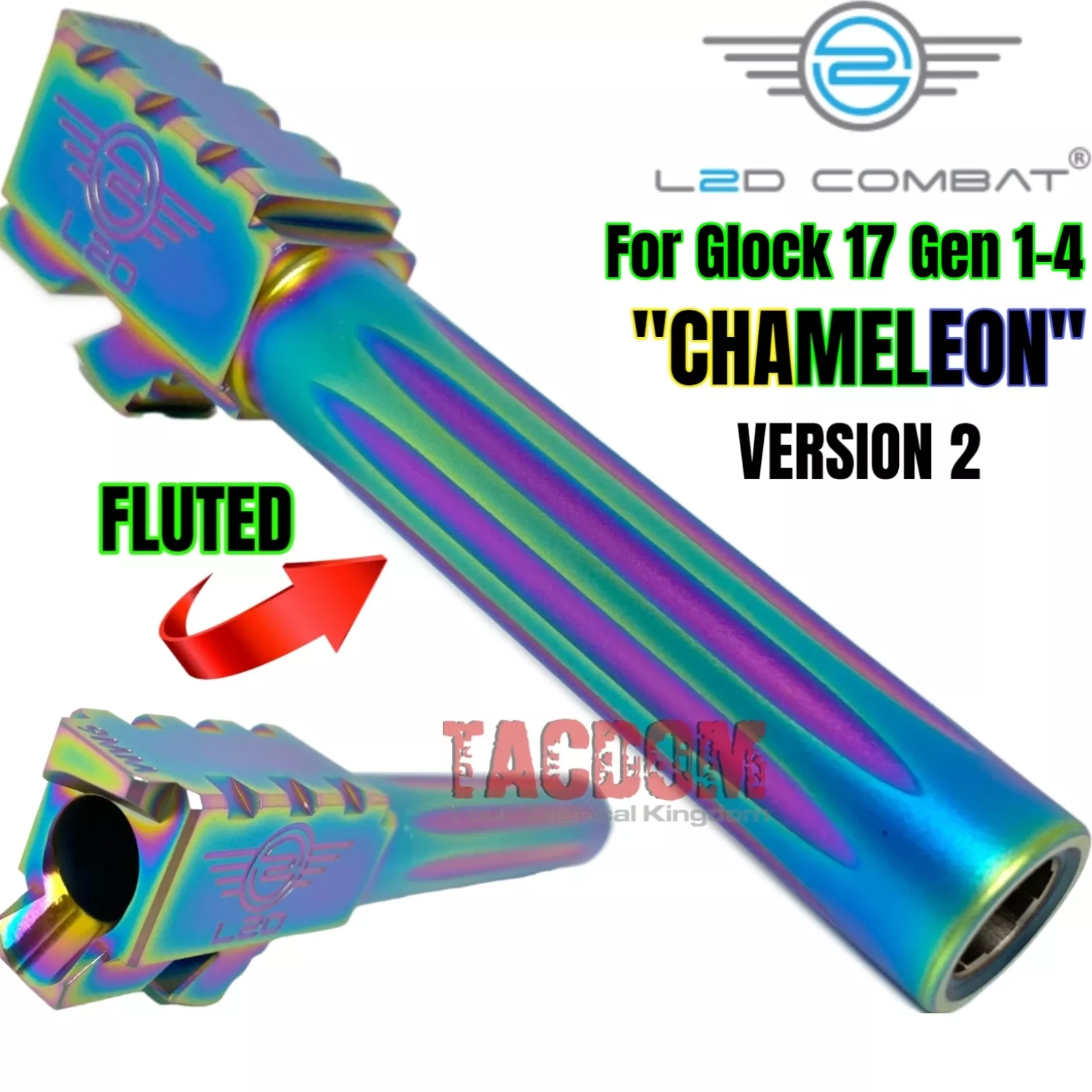 L2D COMBAT Precision Fluted Match Barrel for GLOCK 17 GEN 3/4 Chameleon Rainbow 9mm