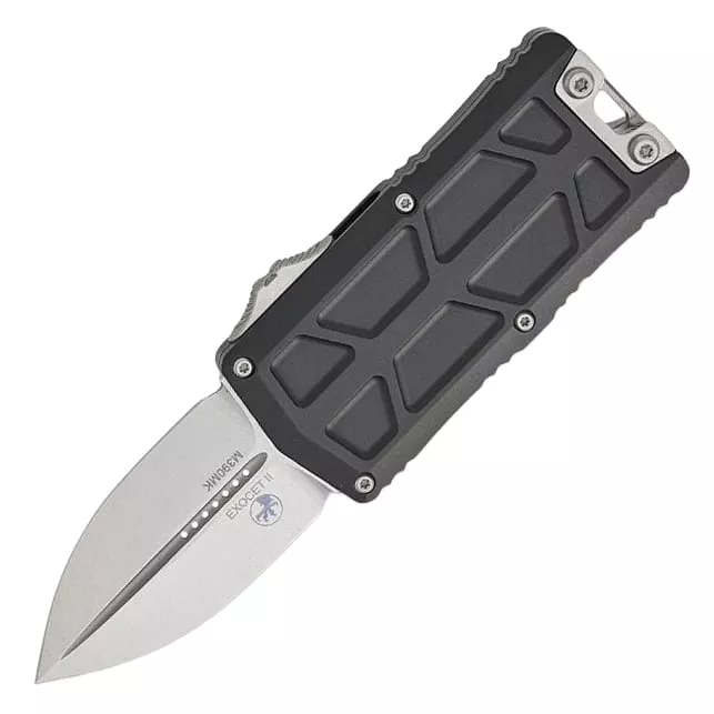 Microtech Exocet II Auto OTF 2.3″ Stonewashed Double Edge Dagger Plain – Black