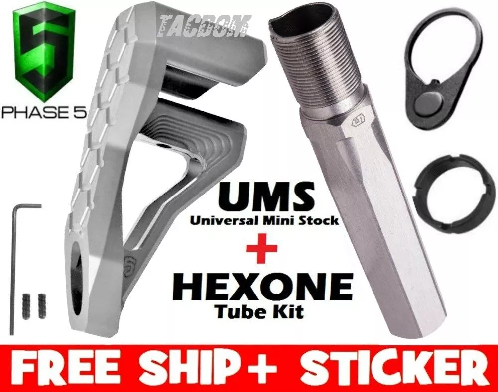 PHASE 5 Grey Silver UMS & HEX 1 CARBINE Mini Stock Assembly for MILSPEC Frames
