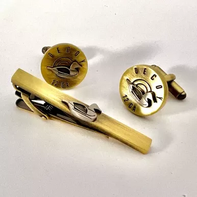 SHOTGUN SHELL CUFFLINK AND TIE CLASP SET