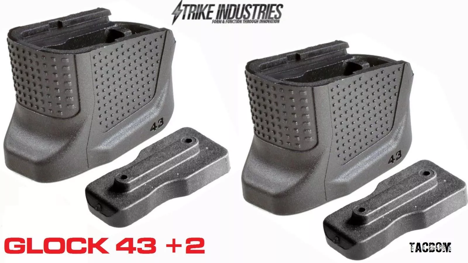 Strike Industries 2 Pack Glock 43 +2 round 9mm Enhanced Plate EMP Finger Rest