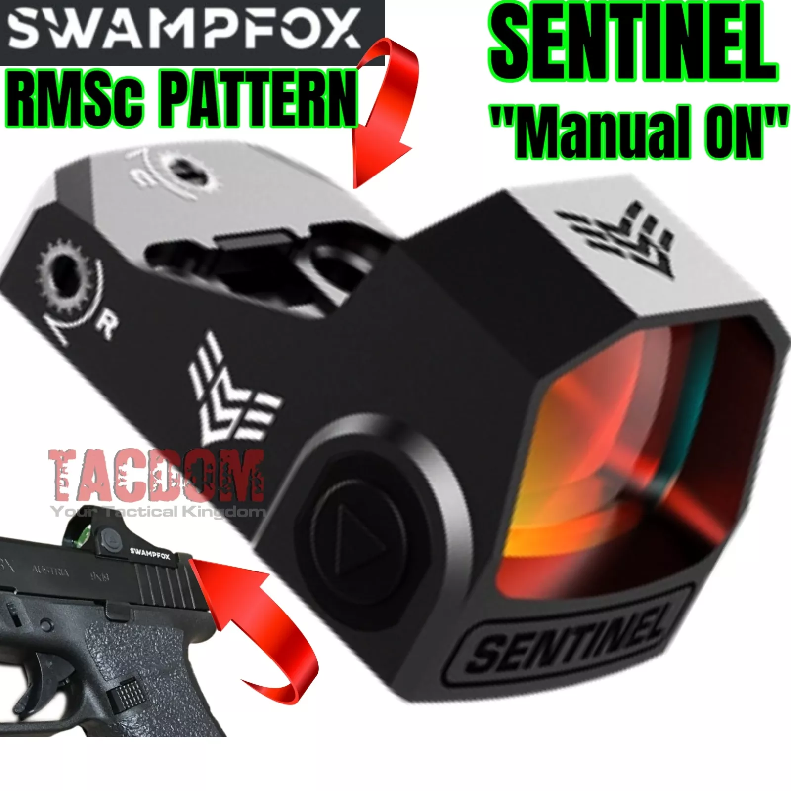 Swamp Fox SENTINEL MANUAL BRIGHTNESS Optics MICRO REFLEX Sight RMSc Pattern CUT