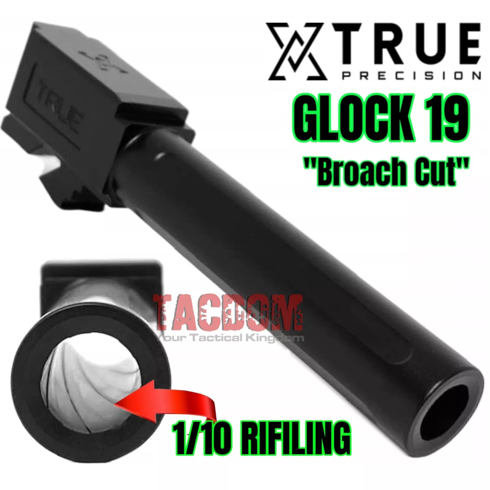 TRUE PRECISION BLACK NITRIDE FLUTED BROATCH CUT Barrel for GLOCK 19 PF940C TARGET CROWN