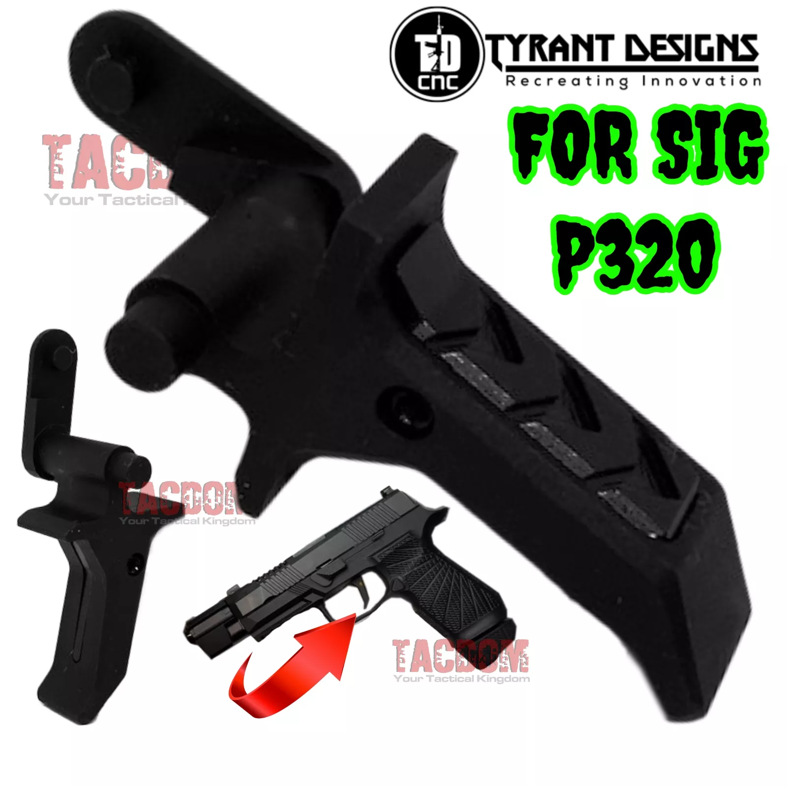 TYRANT DESIGNS CNC FLAT TRIGGERFor SIG SAUER P320 BLACK / BLACK – LESS TRAVEL