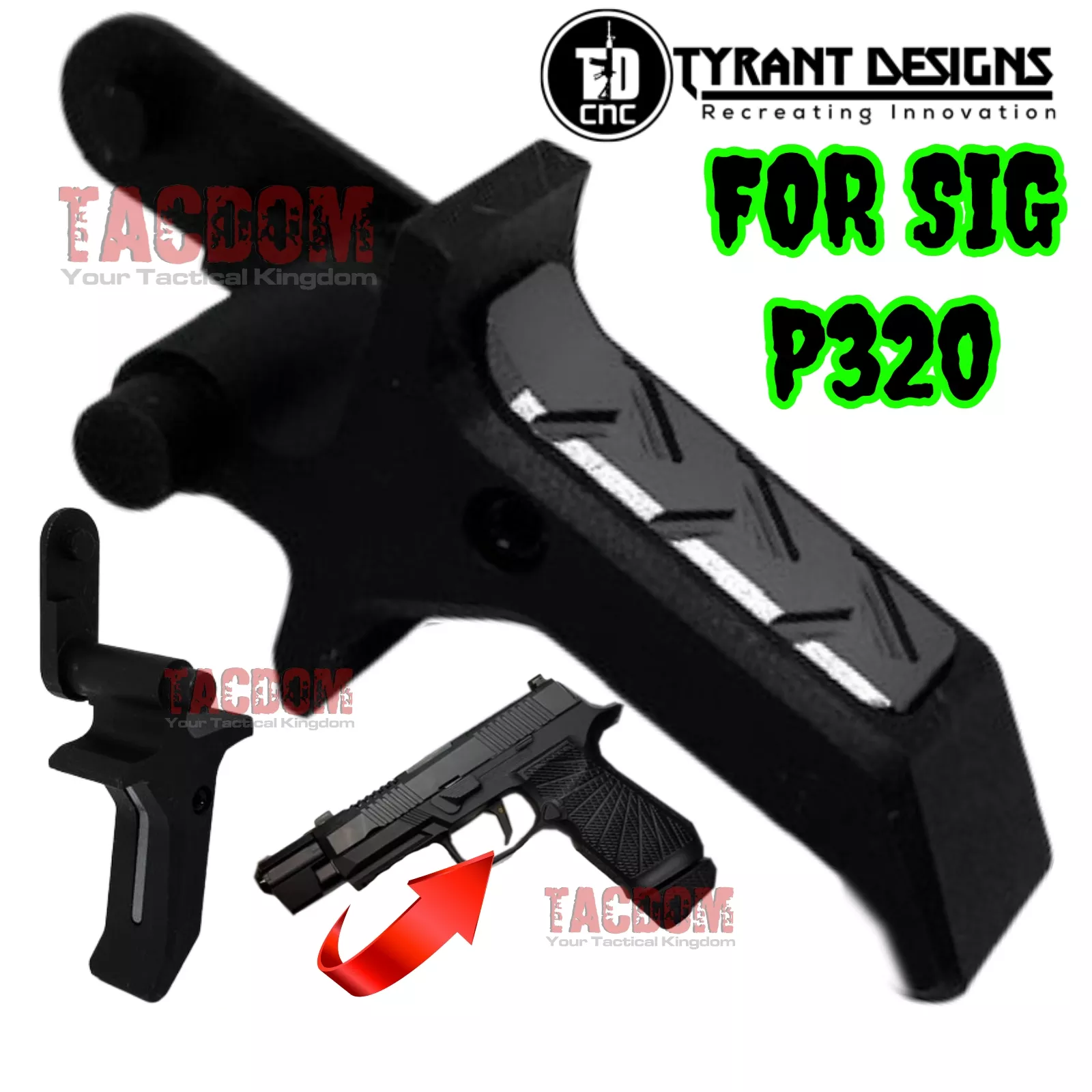 TYRANT DESIGNS CNC FLAT TRIGGERFor SIG SAUER P320 BLACK / GREY GRAY – LESS TRAVEL