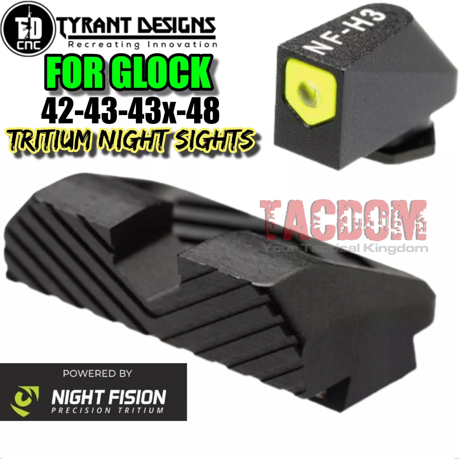 Tyrant Designs for Glock TRITIUM NIGHT SIGHTS for 42 43 43x 48 models