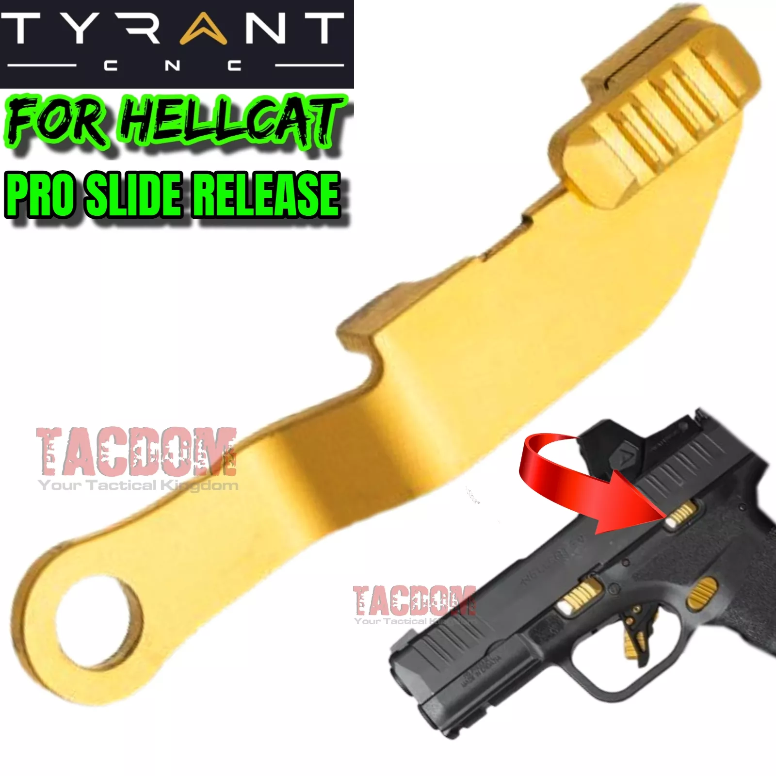 Tyrant Designs GOLD SLIDE Release / Catch / Lock for Springfield Hellcat Pro Stainless Steel